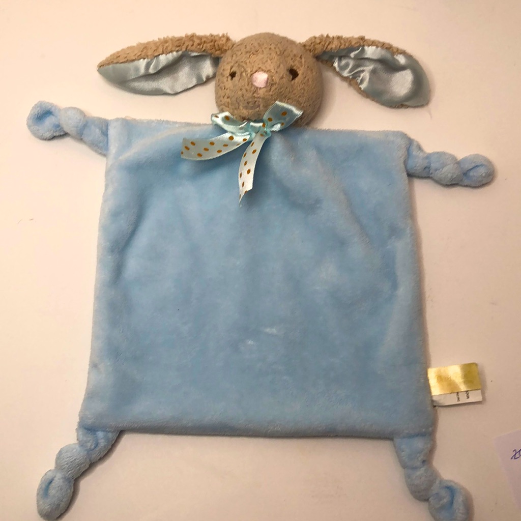Dan Dee Blue Tan Bunny Security Blanket Knitted Corners Rattle Lovey